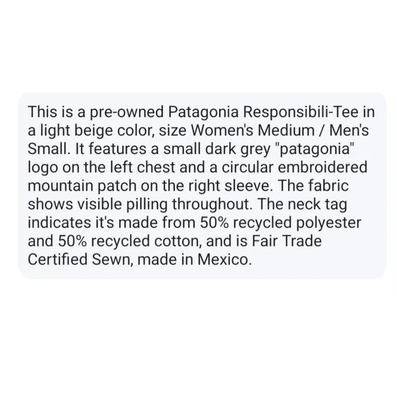 Patagonia Beige Fitz Roy Icon Responsibili Te-Shirt Sz. S MEN'S Unisex - Picture 7 of 7